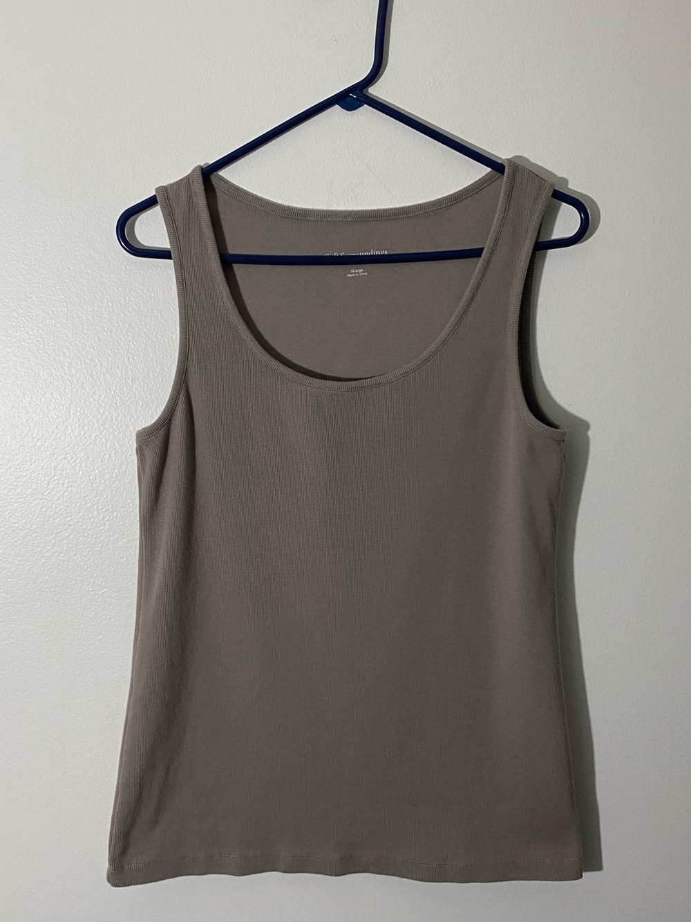 Women’s Soft Surroundings Fitted Ribbed Scoopneck Taupe Cotton Tank Top Size XL